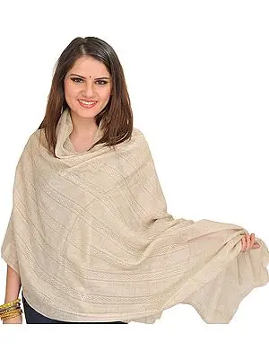 White-Swan Reversible Cashmere Stole with Self-Weave, as an Imitation of Shahtush