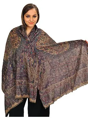 Reversible Semi-Cashmere Jamawar Stole with Woven Paisleys