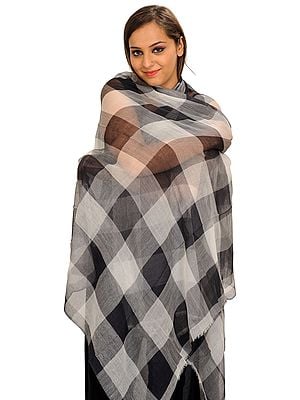 Black and White Shawl with Woven Checks