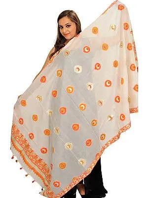 Dupatta from Banaras with Zari Woven Bootis and Lotuses on Border
