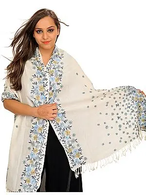 Floral Aari-Embroidered Stole from Amritsar