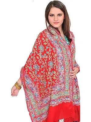 Bittersweat-Red Aari Embroidered Kalamkari Stole from Amritsar