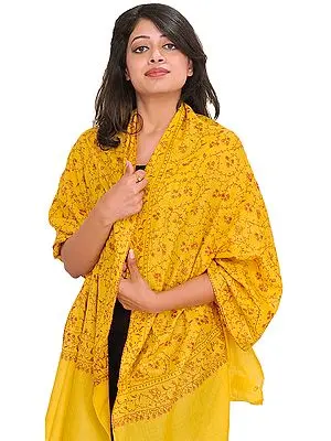Sozni-Hand Embroidered Stole from Kashmir
