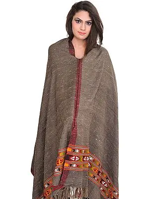 Charcoal-Gray Shawl from Kullu with Kinnauri Woven Border