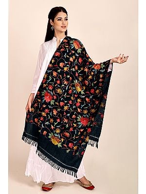 Floral Aari Hand-Embroidered Stole from Kashmir