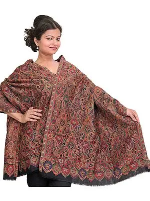 Phantom-Black Jamawar Kani Stole with Woven Paisleys All-Over in Multicolor Thread