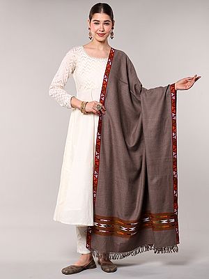Pure Wool Plain Shawl from Kullu with Kinnauri Woven Border