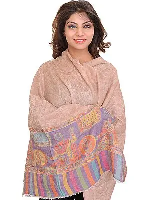 Moonlight Semi-Cashmere Kani Stole with Self-Weave Paisleys