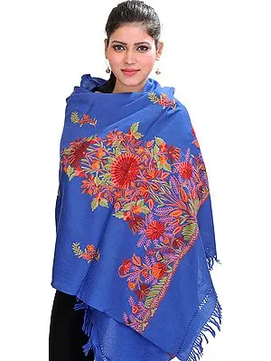 Stole from Kashmir with Floral Aari-Embroidery by Hand