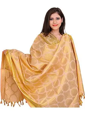 Peach-Puree Brocaded Shawl from Tamil Nadu with Zari Woven Motifs