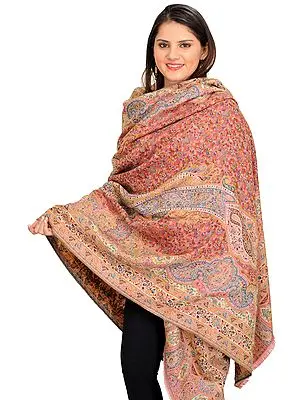 Rapture-Rose Jamawar Shawl from Amritsar with Kani Weave and Paisleys