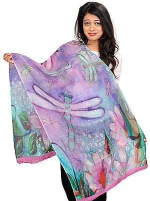 Multicolor Stole with Digital-Printed Dragonfly