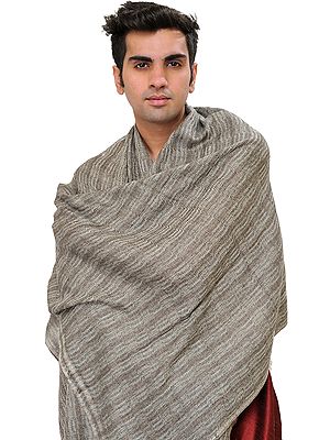 Gray Cashmere Men's Scarf from Nepal with Thread Weave