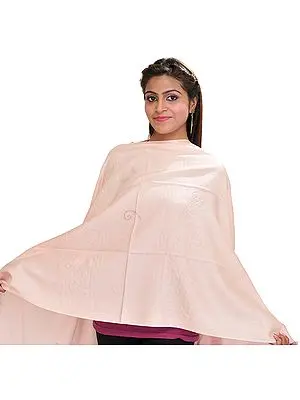 Cloud-Pink Cashmere Stole from Nepal with Embroidered Beads on Border