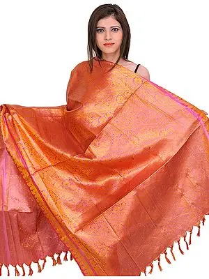 Golden Pink Brocaded Shimmer Shawl from Tamil Nadu