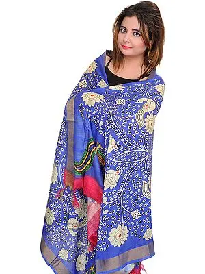 Amparo-Blue Digital Printed Dupatta from Banaras with Peacocks