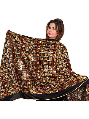 Phulkari Embroidered Dupatta from Punjab with Sequins