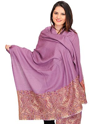 Lavender-Mist Self Weave Jamawar Shawl from Amritsar with Paisleys Border