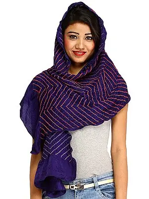Mazarine-Blue Crinkled Bandhani Tie-Dye Scarf