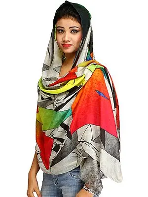 Multicolor Stole with Cubist Digital Print