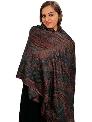 Dark-Green Reversible Pashmina Jamawar Stole