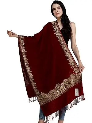 Stole from Amritsar with Aari-Embroidered Paisleys on Border
