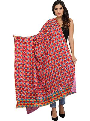 Phulkari Extra-Wide Dupatta from Punjab with Embroidery All-Over and Sequins