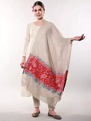 Plain Stole from Amritsar with Woven Kani Border