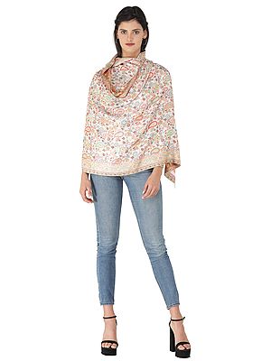 Kani Jamawar Stole from Amritsar with Multicolor Floral Vines