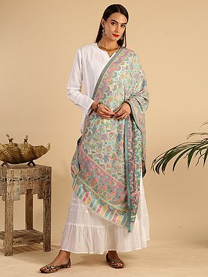 Kani Jamawar Stole from Amritsar with Multicolor Floral Vines