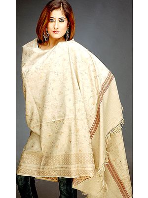 Tan Kullu Shawl with Thread Weave and Sequins