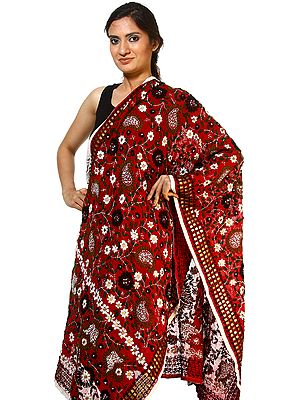 Tango-Red Phulkari Dupatta with Aari-Embroidery and Sequins All-Over