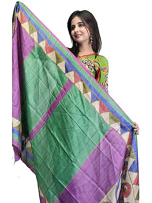 Tri-Color Dupatta with Printed Stylized Paisleys