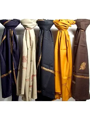Lot of Five Plain Kingri Shawls with Embroidery on Edges
