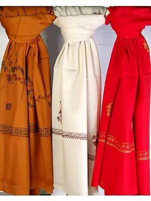 Lot of Three Shawls with Needle Stitch Embroidery