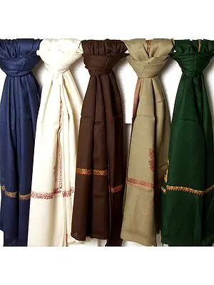 Lot of Five Kingri Shawls with Embroidery on Edges