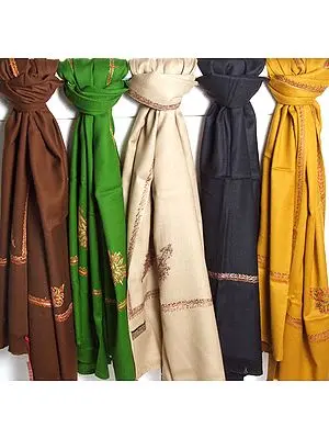 Lot of Five Plain Kingri Shawls with Embroidery on Edges