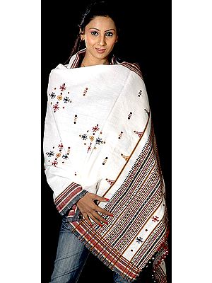 White Shawl from Kutchh with Mirrors and Thread Weave