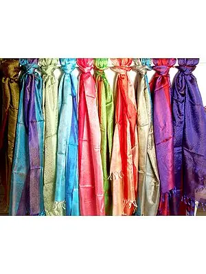 Lot of Ten Pure Silk Jamawar Stoles with Tanchoi Weave