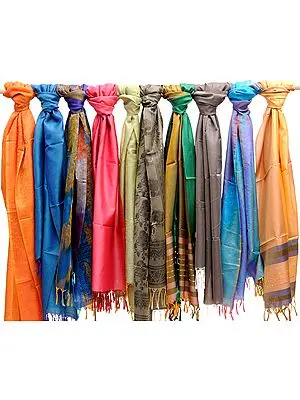 Lot of Ten Woven Stoles from Banaras