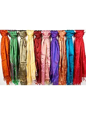 Lot of Ten Pure Silk Jamawar Stoles with Tanchoi Weave