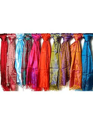 Lot of Ten Pure Silk Stoles with Tanchoi Weave