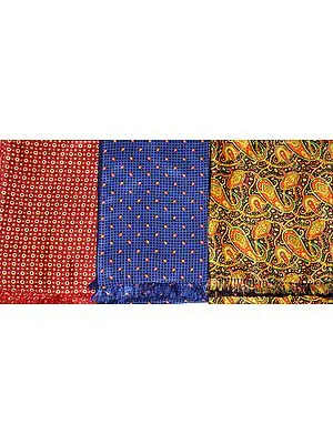 Lot of Three Pure Silk Printed Scarves