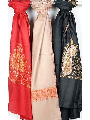 Lot of Three Stoles with Needle Stitch Embroidery