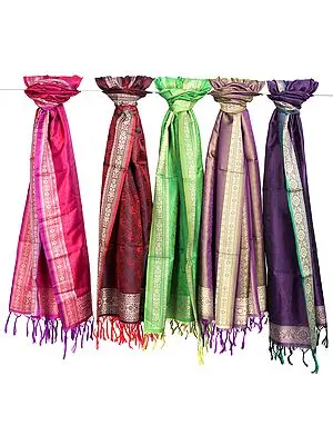 Lot of Five Scarves with Tanchoi Weave
