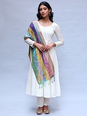 Super-Silk Jamawar Scarf with Woven Paisleys