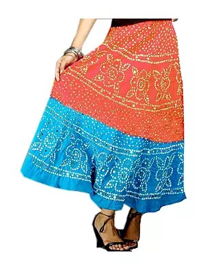 Bandhani Tie-Dye Skirt from Jaipur with Large Sequins