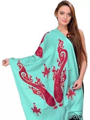 Kashmiri Stole with Aari Embroidered Paisleys by Hand