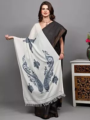 Kashmiri Stole with Aari Embroidered Paisleys by Hand
