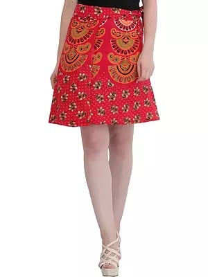 Wrap-Around Sanganeri Short-Skirt with Printed Motifs